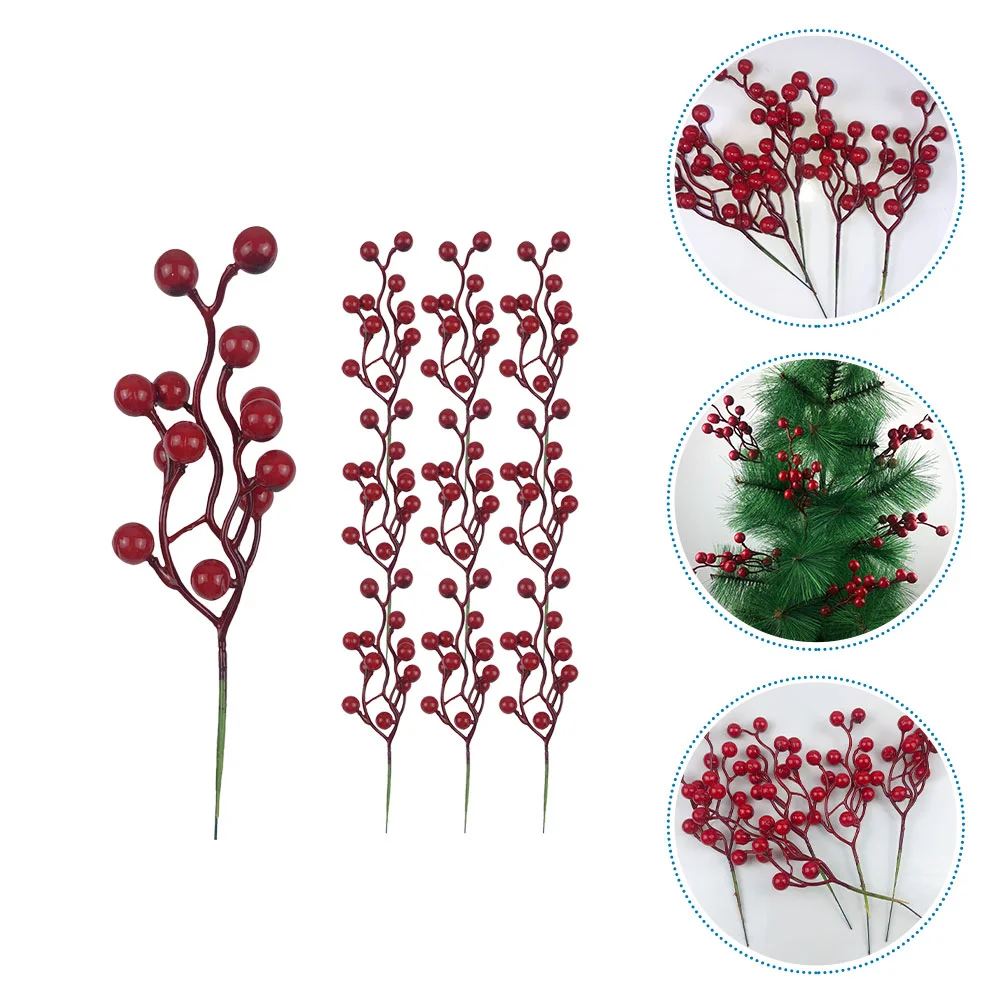 

Berry Christmas Red Picks Wreath Artificial Pine Tree Stems Branchstem Pick Mini Holly Branches Twig Needle Fake Sticks Floral