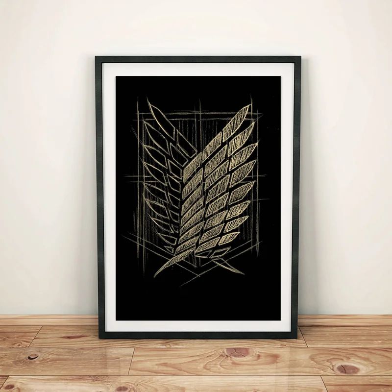 Плакат из атаки на Титанов серебристые синие оранжевые крылья Скаутинг легион