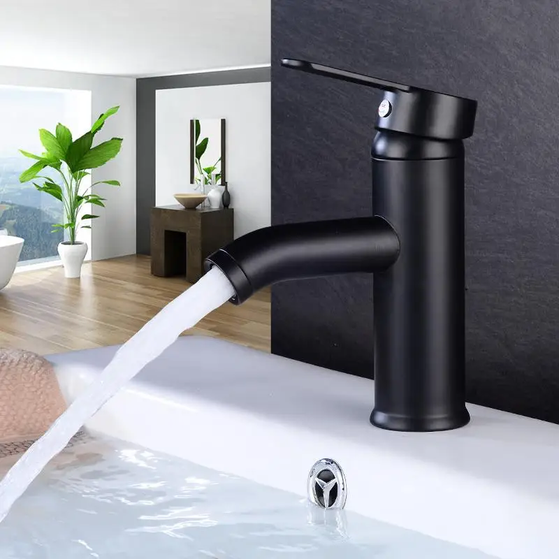 

Matt Black Single Handle Bathroom Basin Faucets Cold and Hot Mixer Basin Sink Tap Black Water Kitchen Faucet Water Tap