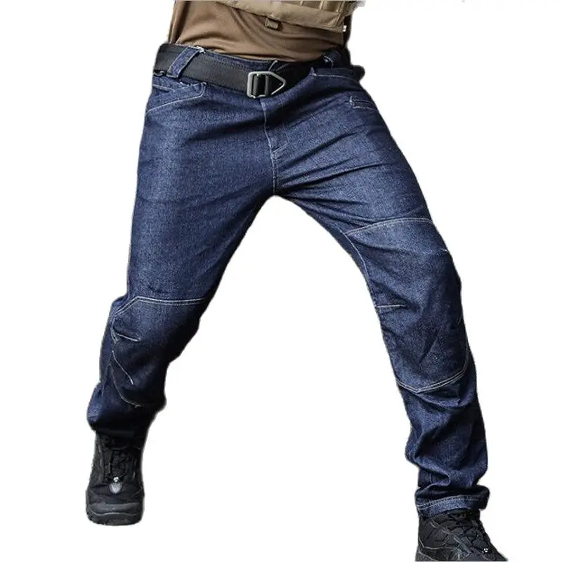 

Уличные тактические военные джинсы-карго, мужские свободные прямые брюки, уличные эластичные джинсовые брюки со множеством карманов