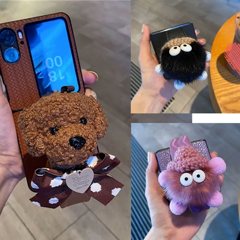 Симпатичный кожаный чехол с плюшевым ремешком на запястье для Samsung Galaxy Z Flip5 Flip4 Flip3