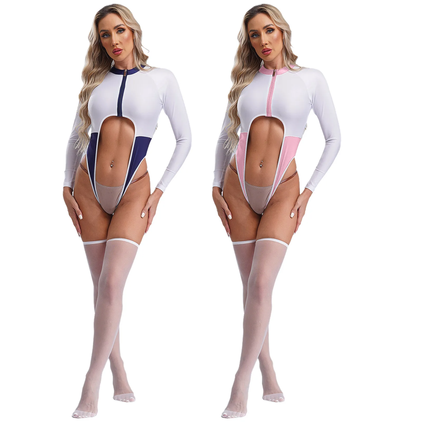 Женское боди с открытой попкой и прозрачными чулками комплект нижнего белья