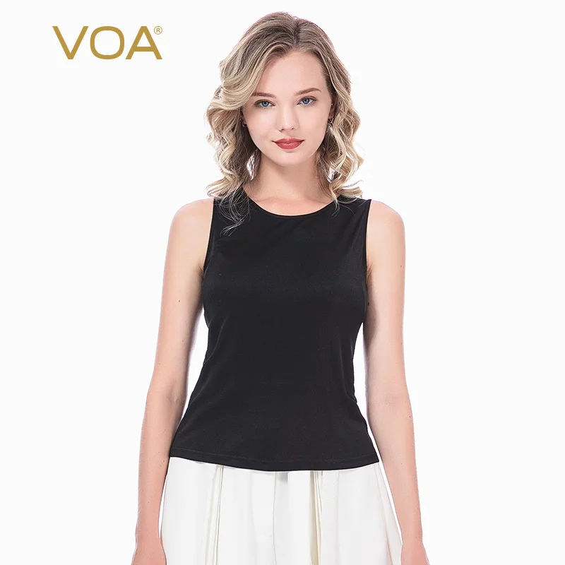 

(Clearance Sale) VOA Knitted Silk High Strecth Women Yoga Vest Gym Sports Summer Office Ladies Sleeveless Women Tank Top B0190