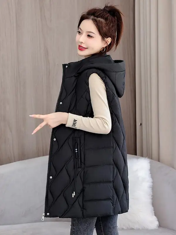 Пуховый жилет с хлопковой подкладкой женский средней длины осень-зима 2023 новый