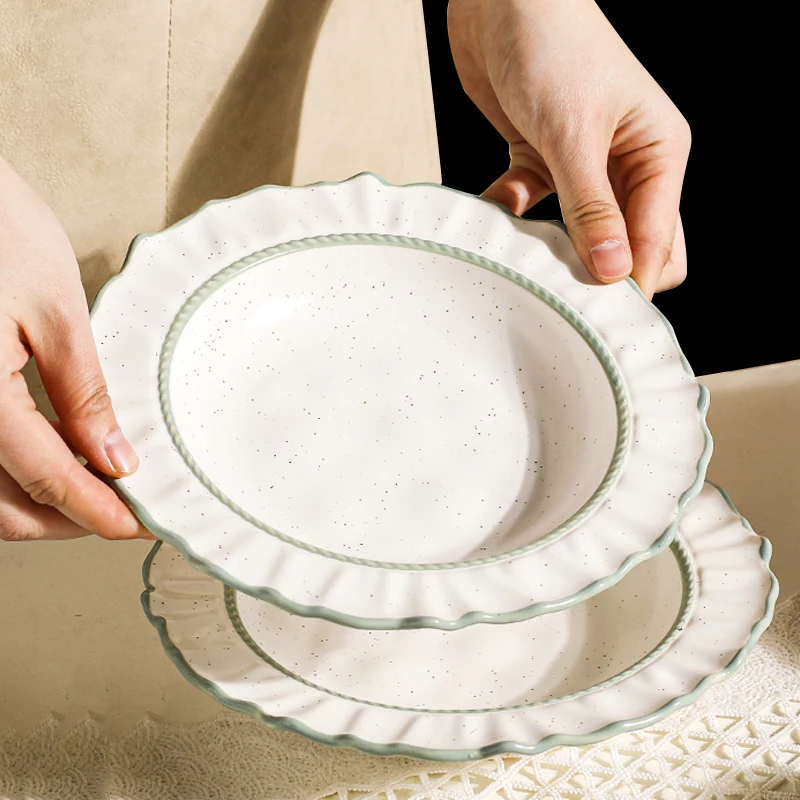 

Nordic Dinner Plate Ceramic Porcelain Flower Plates Rice Bowl Salad Fruit Dish Simple Dinnerware Food Bowls Container Saucer