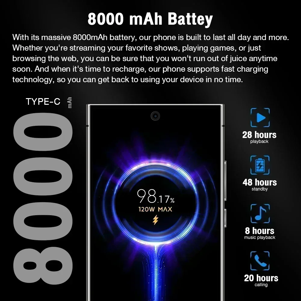 Фото Высококачественный новый смартфон S27 Ultra 2026 года, глобальная версия, оригинальный, с интеллектуальной поддержкой 4G/5G, двумя SIM-картами, двойным режимом ожидания и аккумулятором 8000 мАч №4