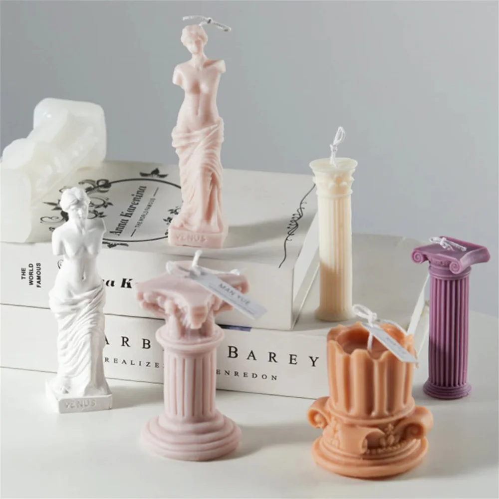 

Venus Goddess Body Art Statuary Candle Mould Roman Column Silicone Mold DIY Form for Resin Portrait Decorate Aromatherapy Soap
