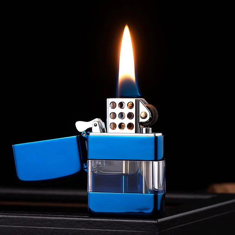 

Creative Kerosene Lighter Transparent Visible Window Windproof Flint Cigarette Lighter Smoking Accessories Ensendedores Lighter