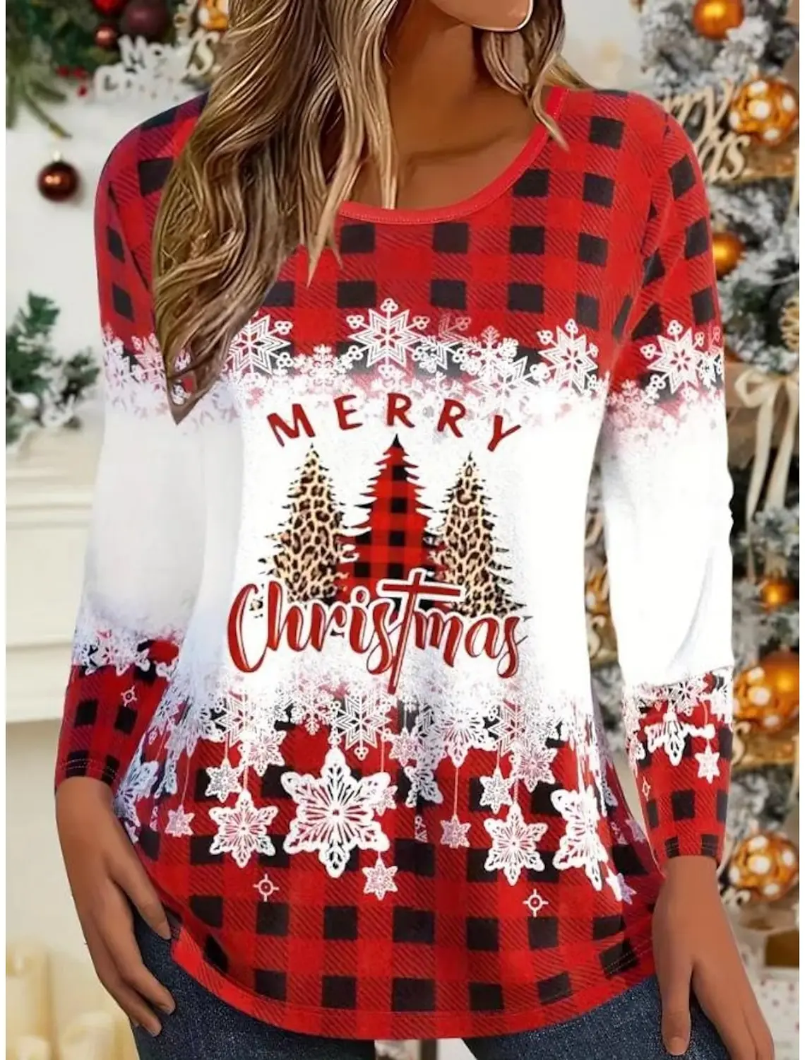 Женский свитшот с круглым вырезом длинным рукавом и принтом