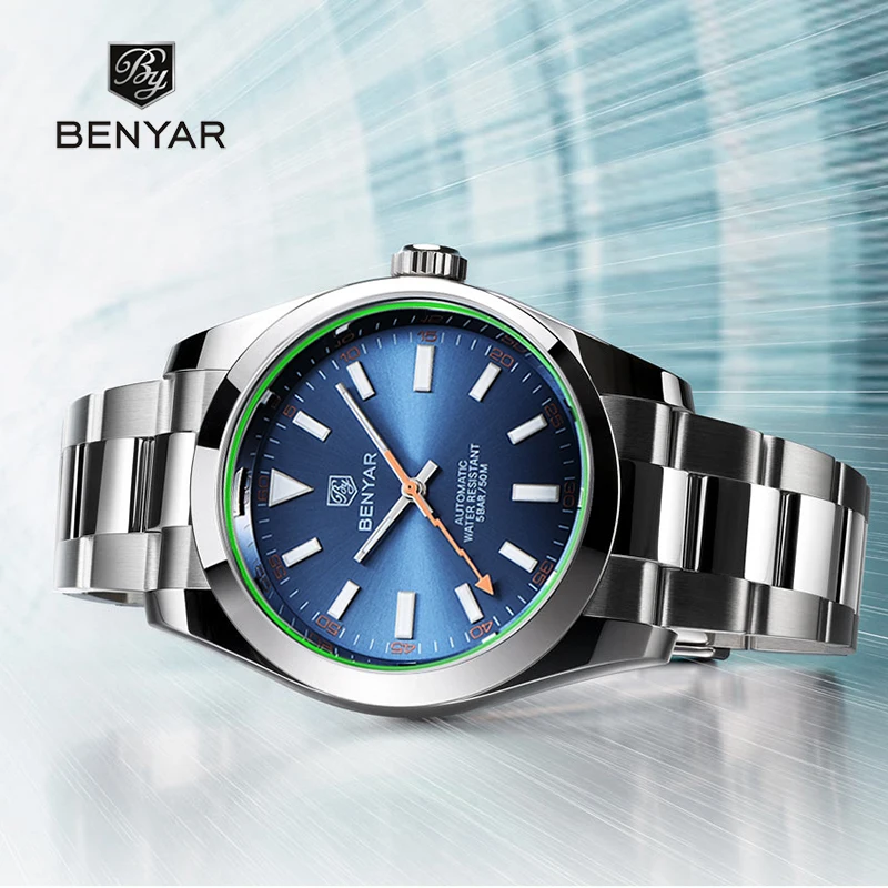 

2022 New BENYAR Business Fashion Men's Watches Stainless steel Waterproof 100M Automatic Mechanical Men Watch Relogio Masculino