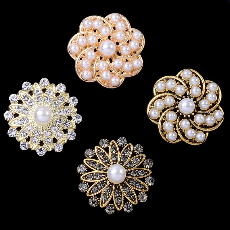 

5 Pcs Pearl Rhinestone Flower Plate Drill Buckle Alloy Accessories Fashion Shoes Clothing Bag DIY Handmade Jewelry Materials