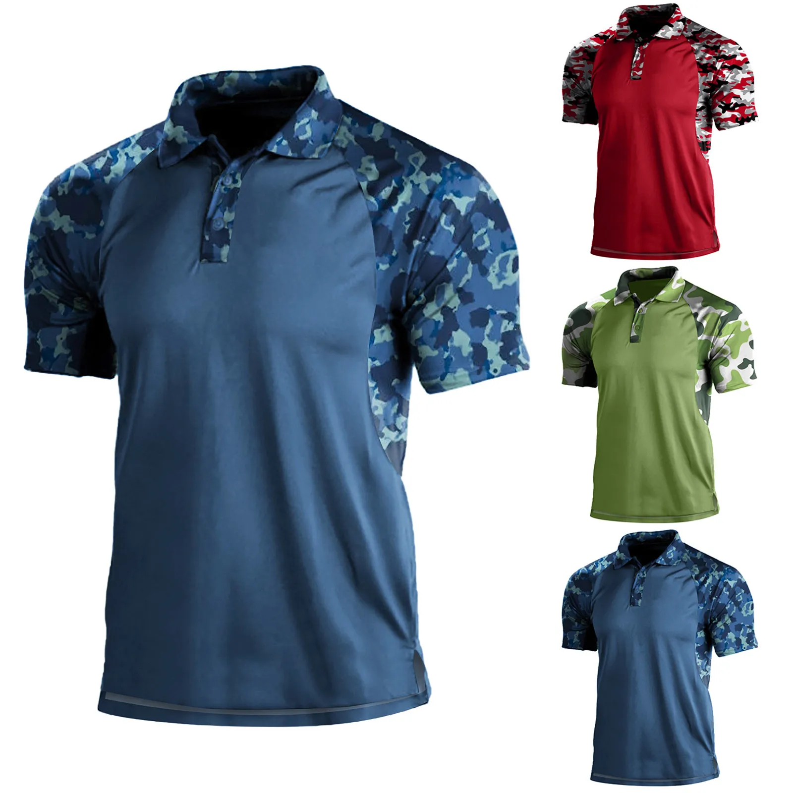 

Повседневная спортивная мужская рубашка-поло, камуфляжная рубашка с отложным воротником, футболка с коротким рукавом, рубашки, блузы, сращивающаяся спортивная одежда, топы 2023