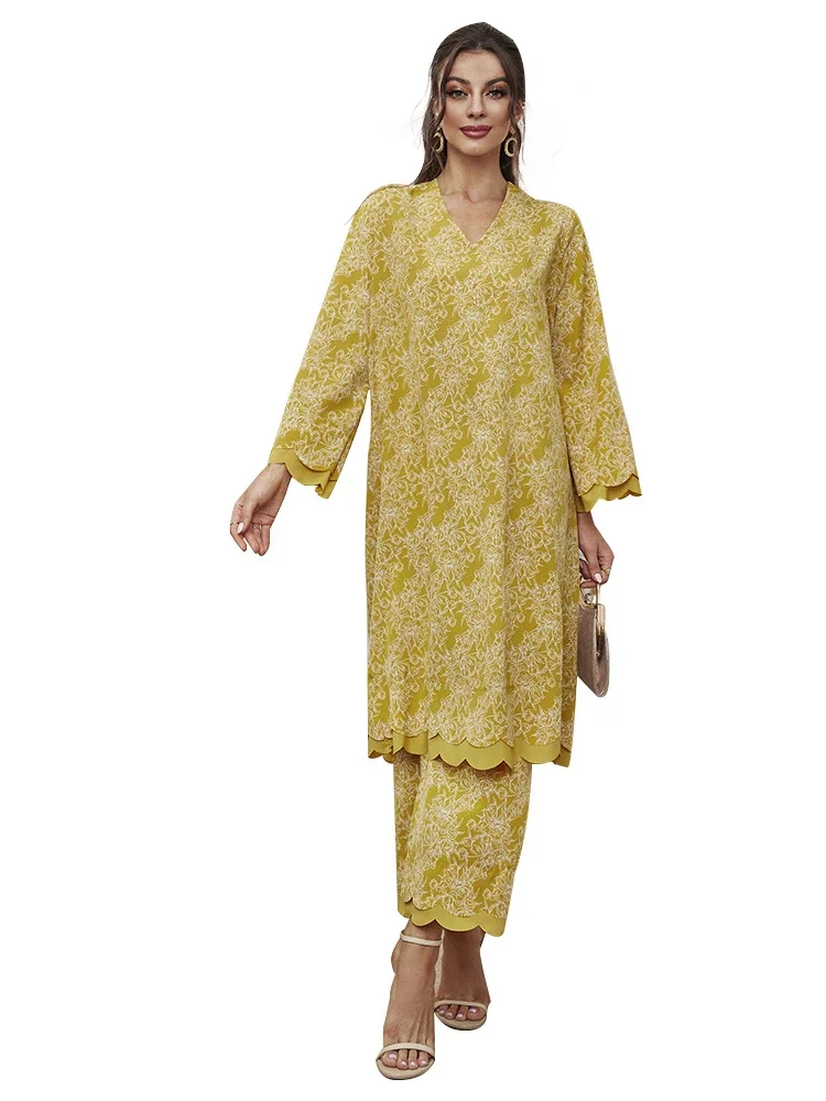 Осеннее марокканское платье мусульманский женский комплект Абая из 2 предметов