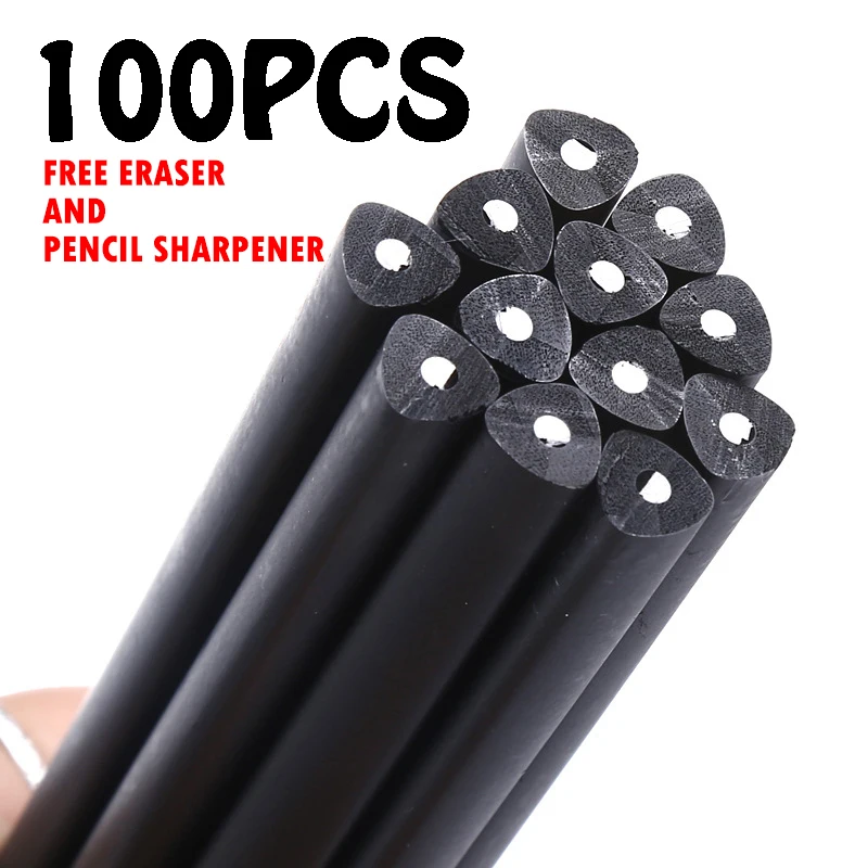 100pcs High-Quality Black Wooden Pencil Set Suitable For Sketching Graffiti Art Pencils Professional Office And Study Stationery