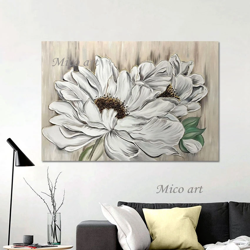 

High Quality White Flower Wall Natural Scenery Oil Painting Without Frame Acrylic Modern Art Picture Canvas Abstract Artwork