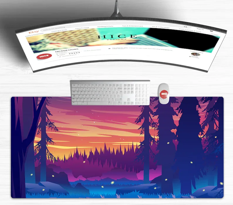 

Cool Sunset in forest Large Gaming Desk Pad, Landscape Desk Mat, Extra Large desk Mat, Cute Desk Mat, Large Keyboard Mat with Wr