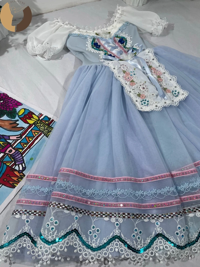 FLTOTURE классическое сине-серое романтическое длинное платье балетная вариация