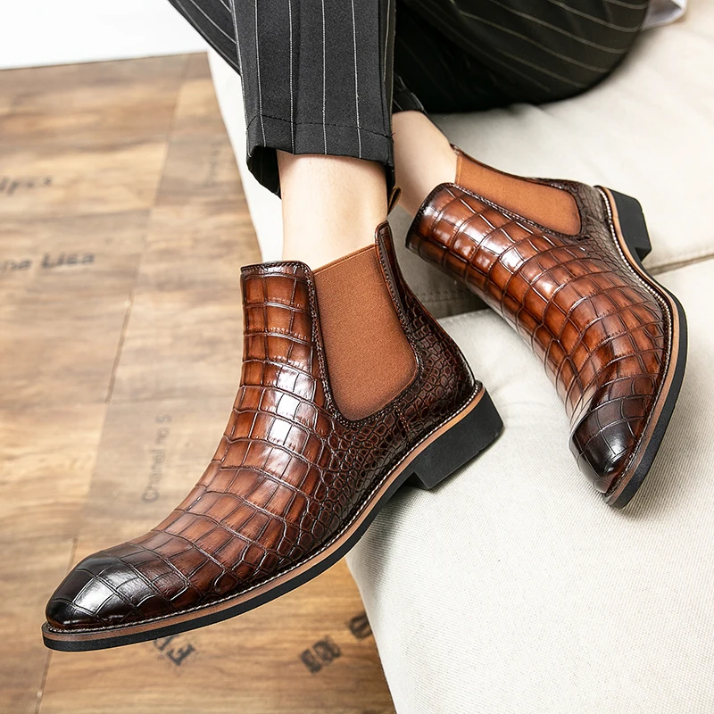 

Fashion Plaid Men Chelsea Boots Leisure Oxford Ankle Boots Elegant Dress Winter Boots Sapato Social Masculino