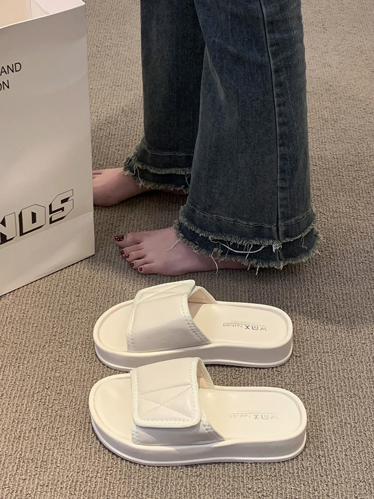 

Тапки женские на платформе, мягкие сланцы, резиновая подошва, повседневные тапки средней высоты, для отдыха, 2023