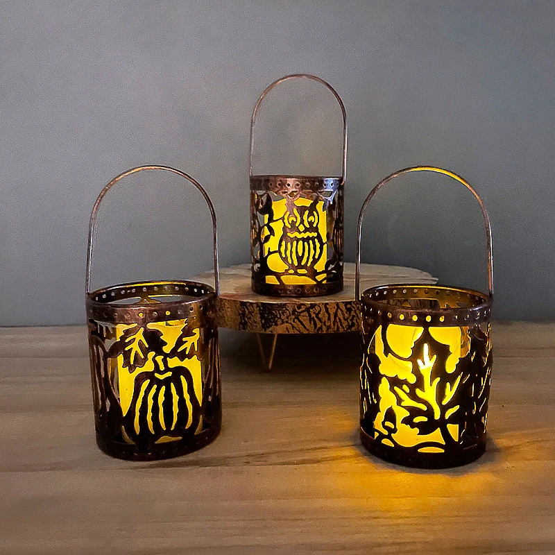 

Halloween Iron Candle Holder Metal Round Hollow Earthy Kawaii Cute Room Decor Lights Minimalist Portavelas Vintage Decoration