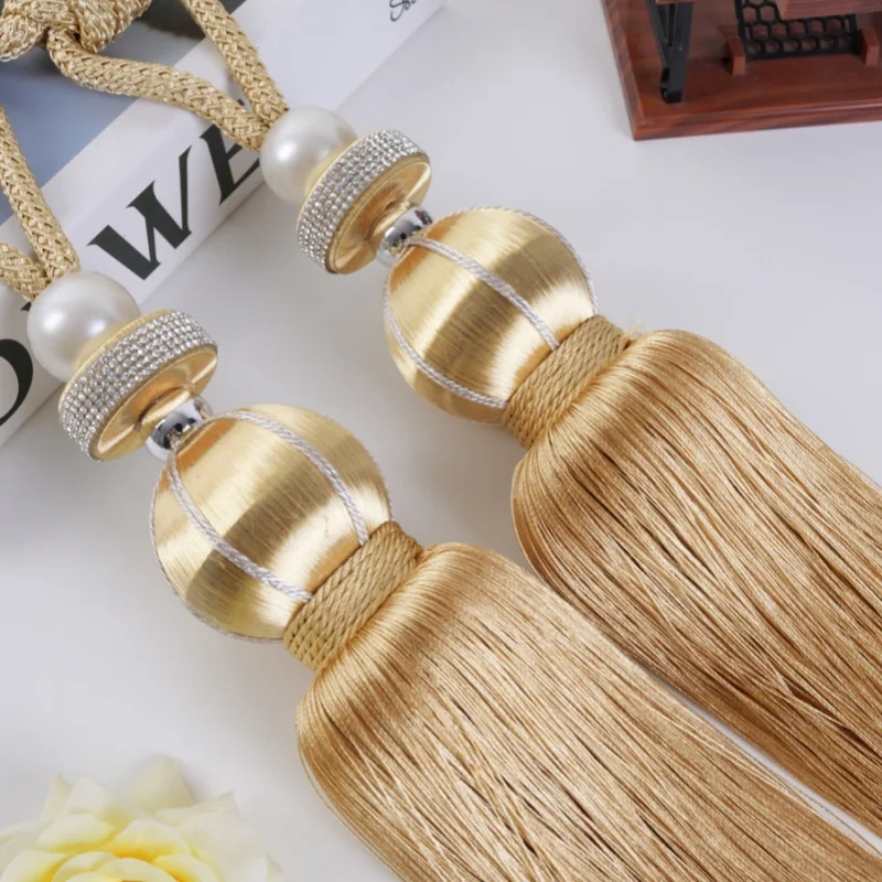 QGVLish 2 шт. жемчужные занавески кисточки с бахромой шариками завязки ремни