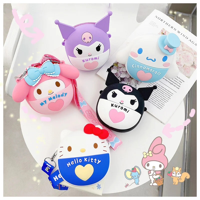 

PINK Sanrioed Kawaii Cartoon Capsule Series Childrens Messenger Bag My Melody Cinnamoroll Kuromi Anime Silicone Backpack Cute