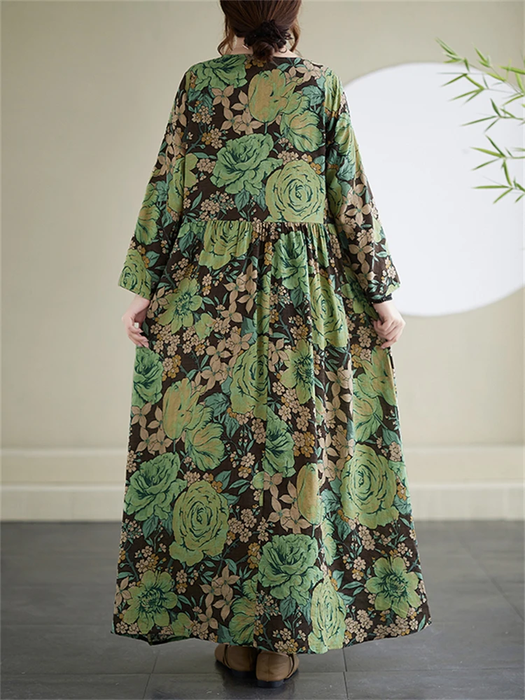 Женское винтажное платье с цветочным принтом длинное хлопковое свободного