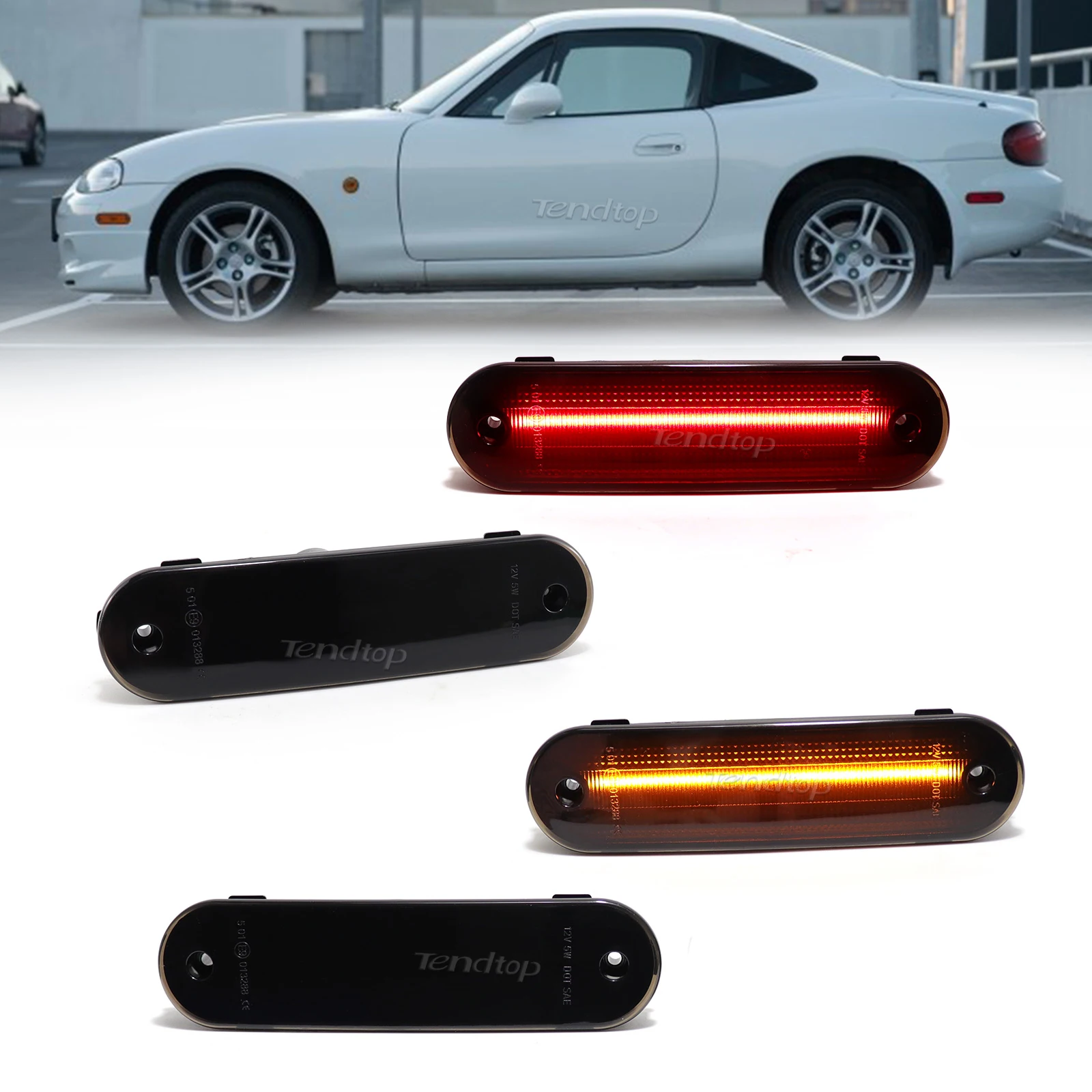 

4Pcs Smoked Lens Amber/Red Full LED Side Marker Light Kit For 1990-2005 Mazda Miata MX-5 Replace OEM Front Rear Sidemarker Lamps