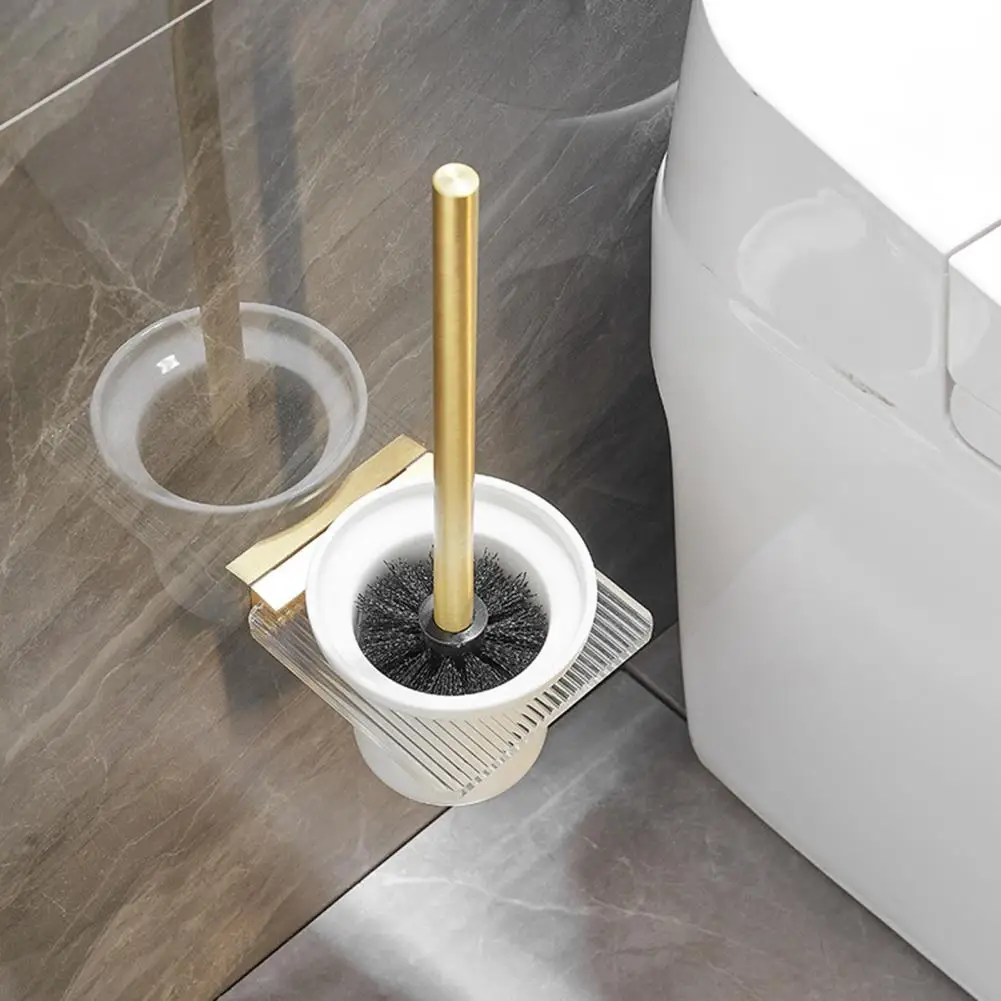 

Toilet Brush with Ventilated Holder Punch Free Tiny Bristles Wall Mounted Aluminum Alloy Long Handle Toilet Bowl Brush Bathroom