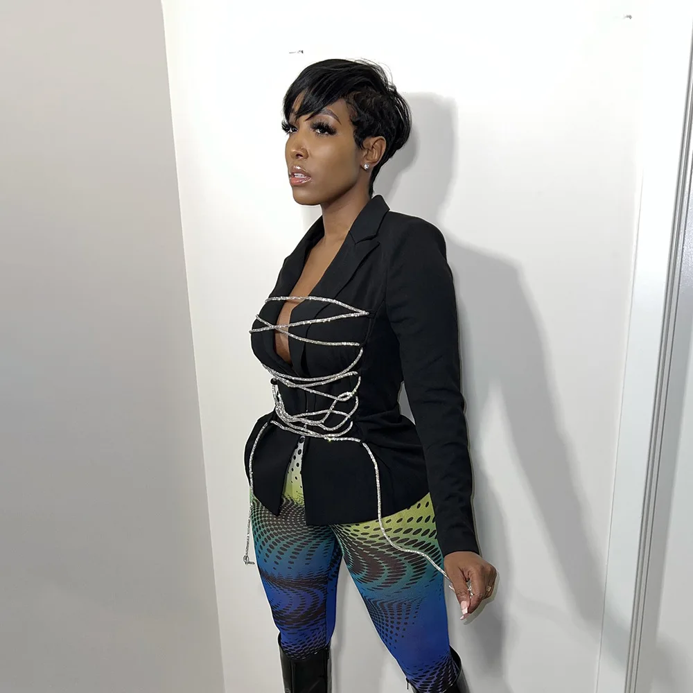 2022 Модный повседневный пиджак на бретельках Женский однотонный облегающий