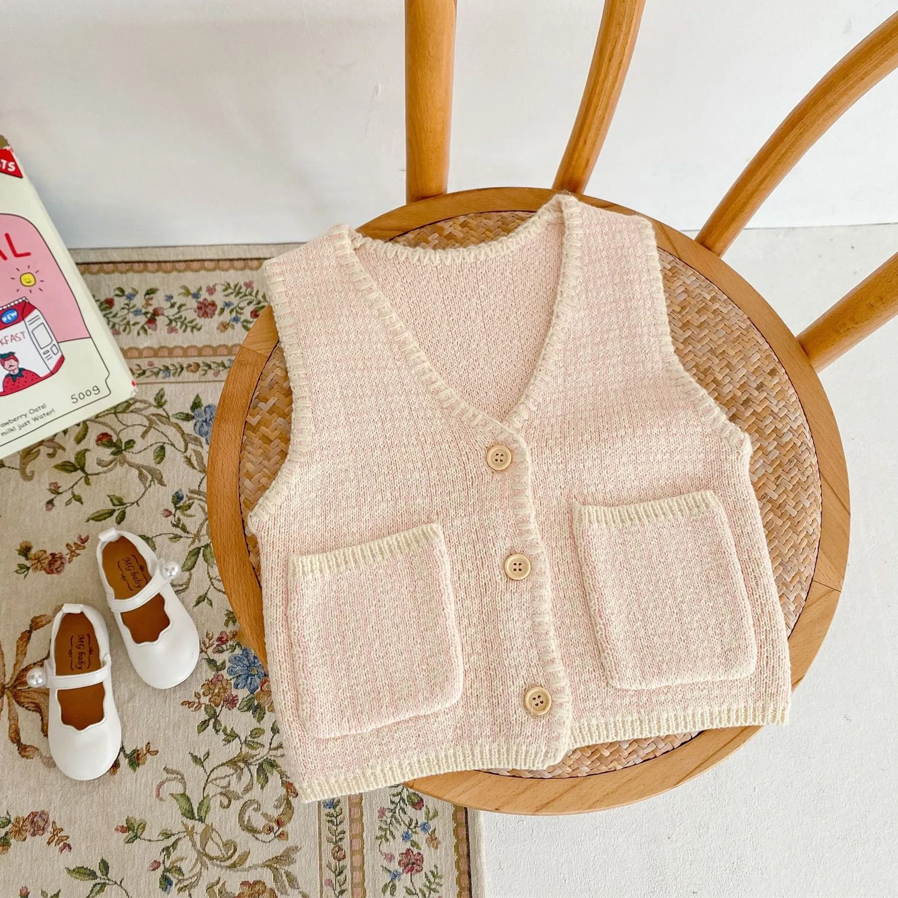 

autumn waistcoat 2022 cotton casual plaid pocket knitted vest girls clothes