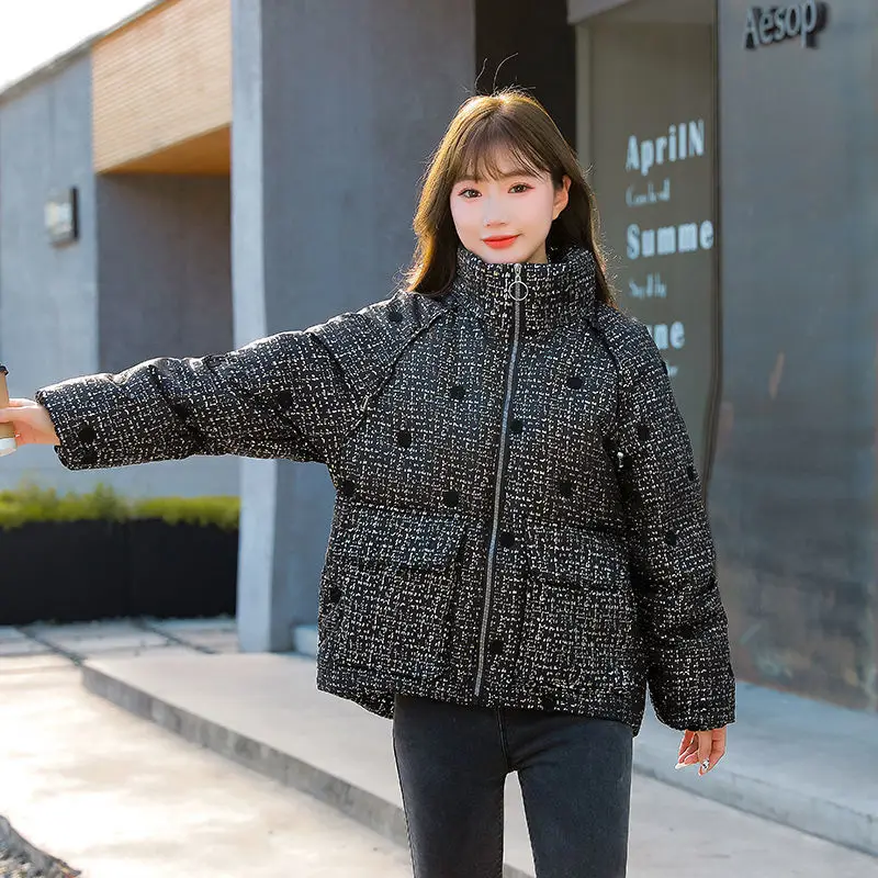 

Зимнее Новое Женское пуховое пальто 2022, короткое свободное легкое универсальное пальто с большими карманами и воротником-стойкой