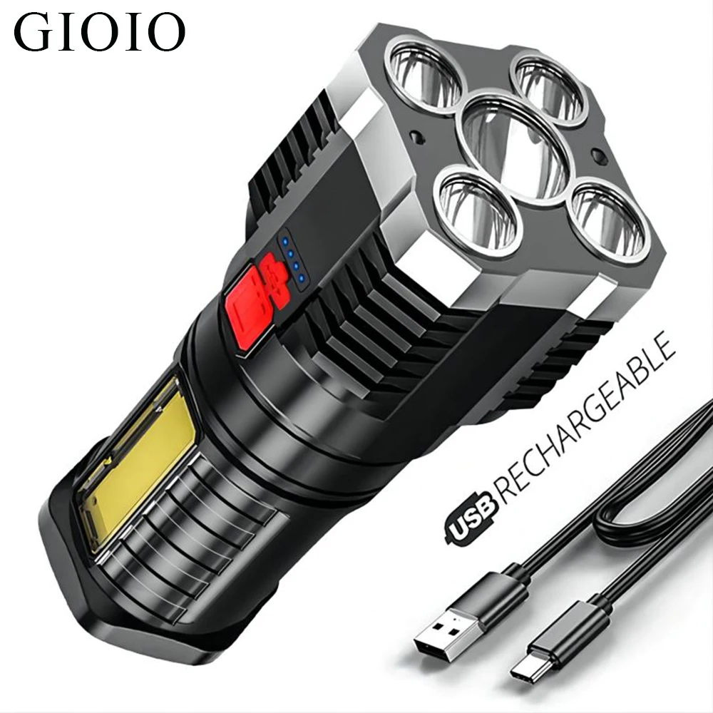 LED Flashlight Strong Light Outdoor Portable Cob Side Light Work Light USB Rechargeable IPX5 Waterproof Highlight Led Torch