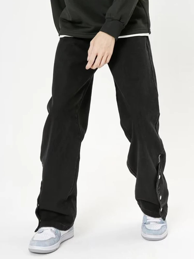 Men's Pants Black Jeans European -style Cargo High Street Button Side Stitching Design Retro Pants Street Men's Casual Trousers