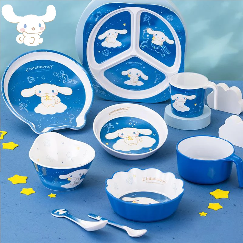 

Милая Детская миска Sanrio Cinnamoroll с мультяшным рисунком, ложка, посуда, мультяшная тарелка, миска против падения, чаша против ожогов