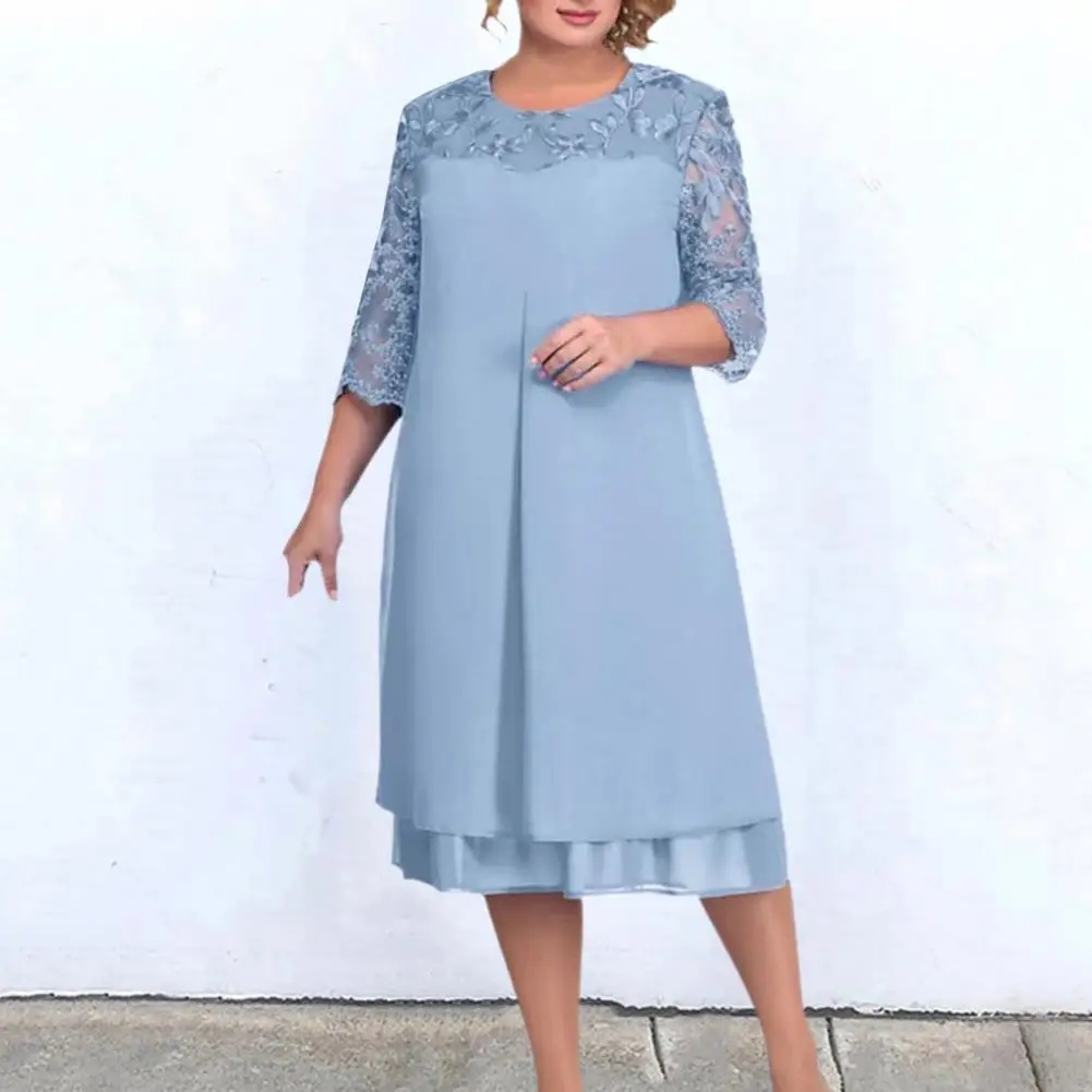 Женское официальное платье 2022 свободное средней длины с круглым вырезом и