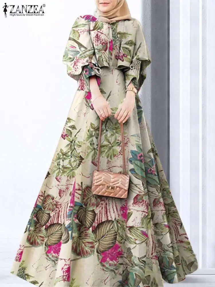 

Kaftan Muslim Dress Women Printed Sundress 2022 ZANZEA Long Sleeve Floral Maxi Vestidos Female Jilbab Abaya Robe Islam Clothing