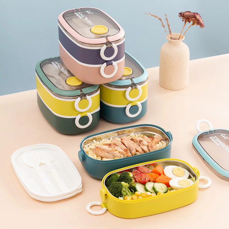 

1300/1600ml Lunch Box Students Double Microwaveable Lunch Box Portable 304 Stainless Steel Insulation Commuters Bento Portable