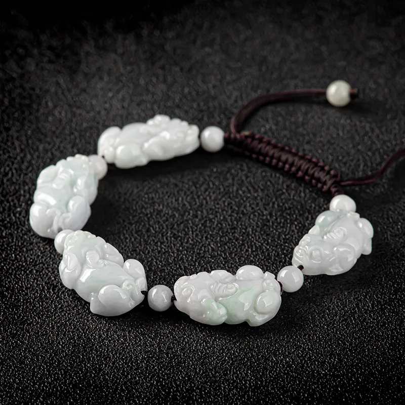 

Certified Natural Jade Pixiu Bracelet Men Women Myanmar Jadeite Woven Adjustable Wealth And Protection Fengshui Pi Xiu Bracelets