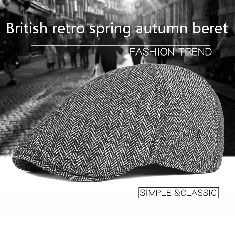 2022 Women Herringbone Beret Men Warm British Cap Autumn Winter Vintage Peaky Blinders Peaked Painters Hat Fashion Male Horn B16