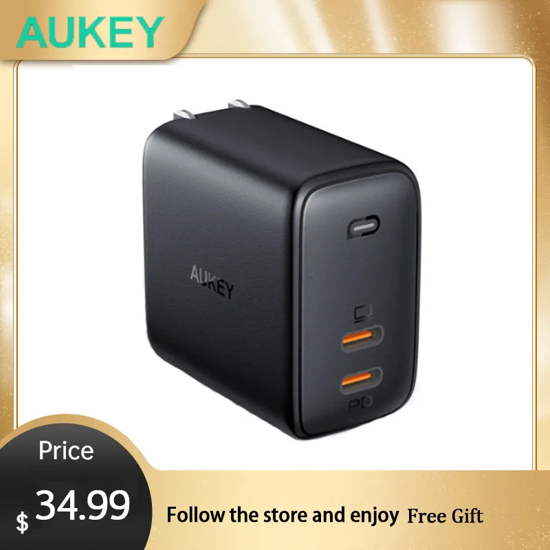 

Aukey PA-B4 Original 65W Omnia Duo 2 Port PD Quick Wall Charger Dynamic Detect Fast Charging Station for Mobile Phone Tablet