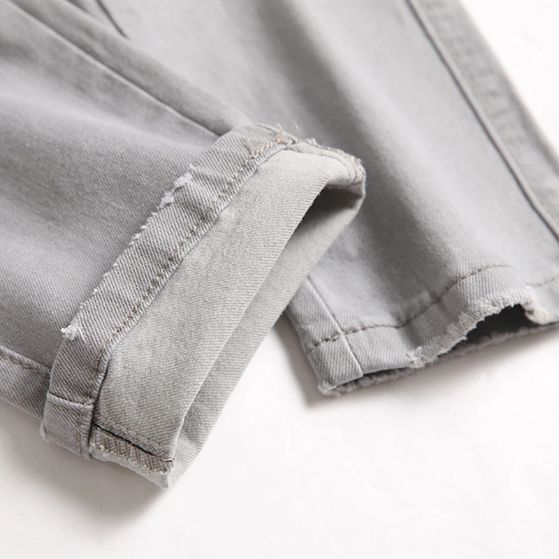 2023 New Skinny Denim Jeans New Style European American Street Fashion Stitching Gray Regular Fit Casual Stretch Men's Pants