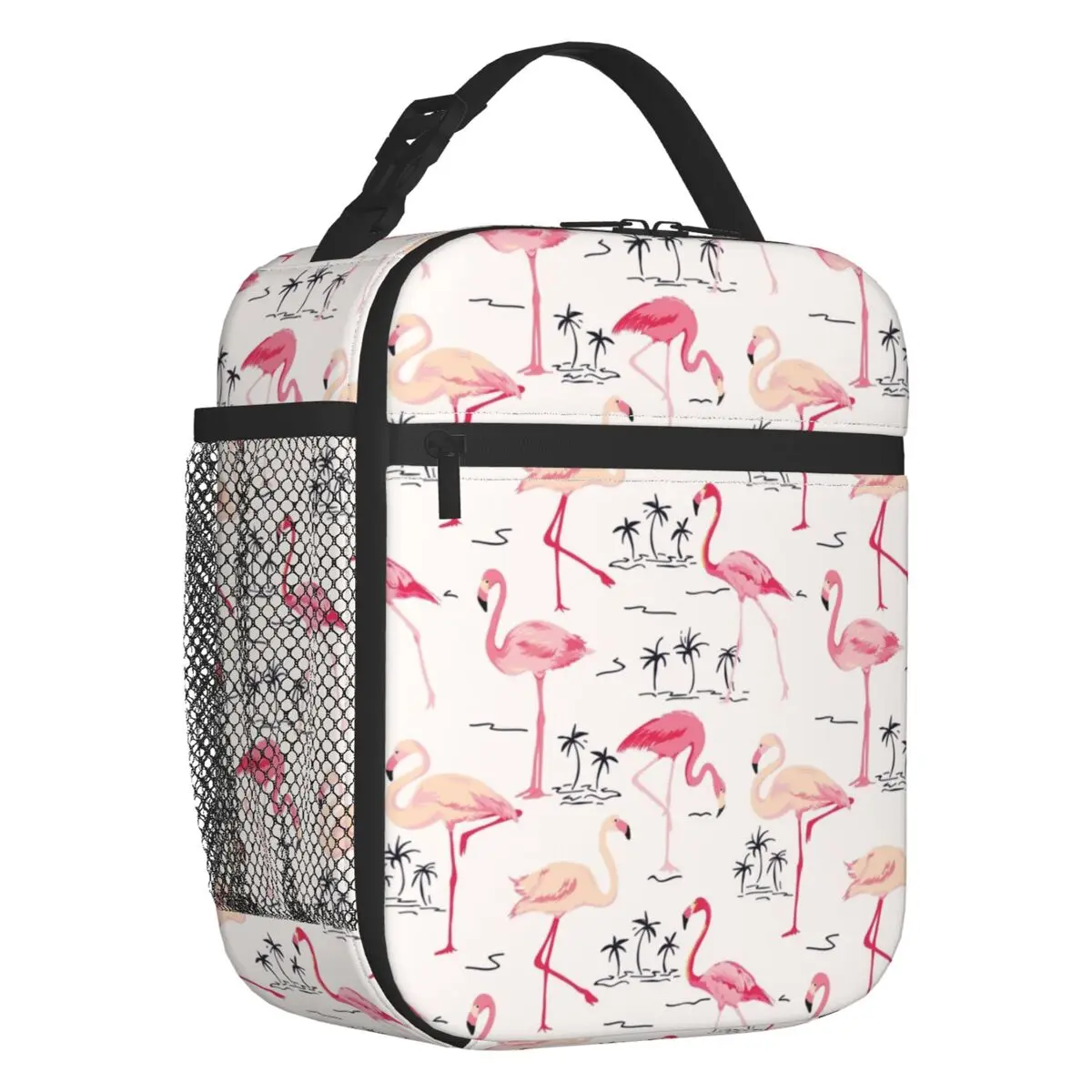 

Retro Flamingo Bird Tropical Plants Insulated Lunch Bags for Women Portable Thermal Cooler Bento Box Outdoor Camping Travel