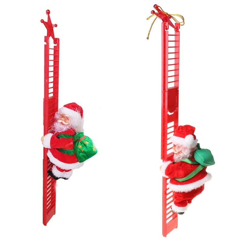 

H55A Electric Christmas Santa Claus Doll with Bag Climbing Ladder Xmas Party Decor