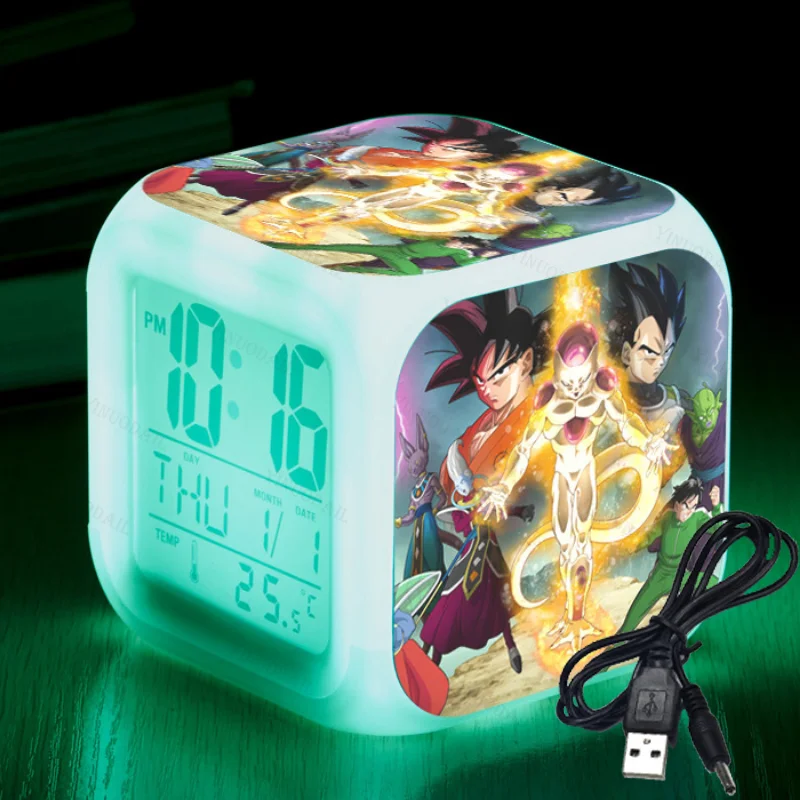 

Dragon Ball Son Goku LED Electronic Digital Alarm Clock Fashion Animation Boy Girl Colorful Desk Clock Thermometer Calendar Gift