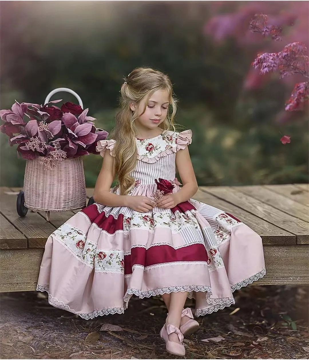 

0-8Y Baby Girl Summer Floral Long Turkish Vintage Lolita Princess Long Dress for Birthday Holiday Casual Eid