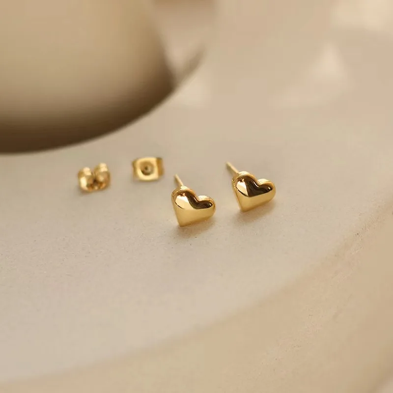 SITA 316L Stainless Steel Small Cute Heart 18k-Plated Gold Color Stud Earrings For Women Girls Jewelry Gifts