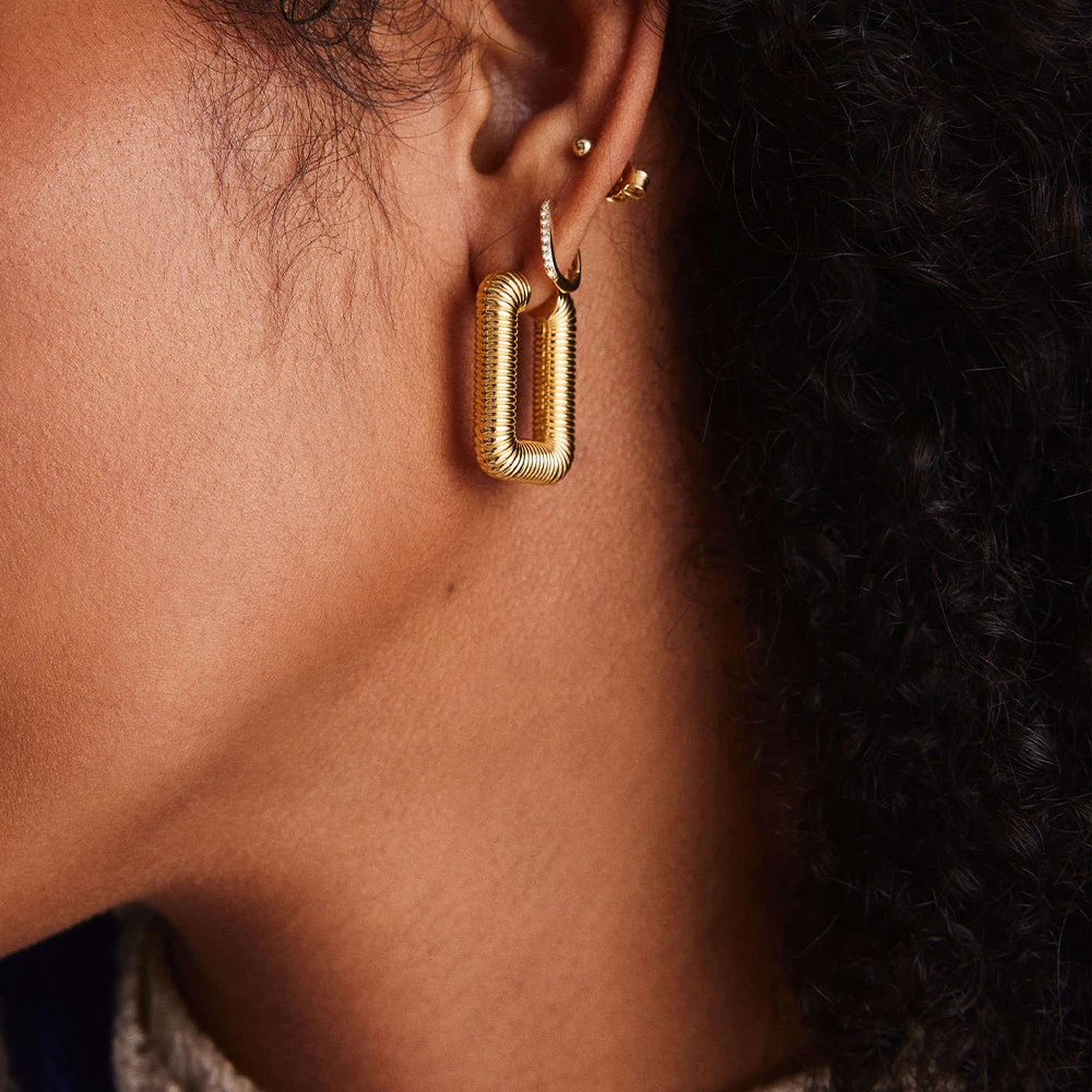 Винтажные прямоугольные текстурированные серьги-кольца с покрытием из