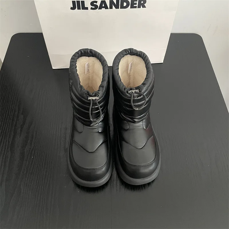 Брендовые Дизайнерские однотонные теплые ботинки с круглым носком на толстой