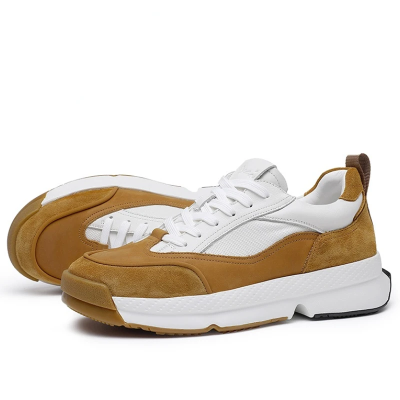 

Кроссовки мужские из натуральной кожи, повседневная брендовая дизайнерская удобная обувь на платформе, на шнуровке, белые, осень 2022